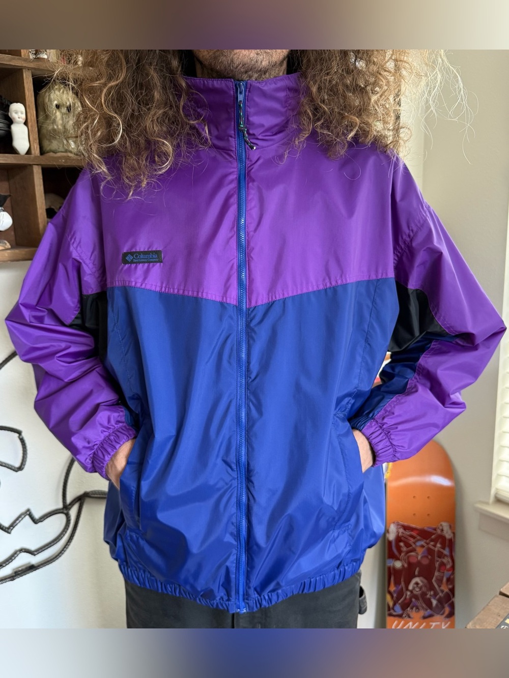 Vintage 90s Columbia Colorblock Boxy Windbreaker Jacket Gorpcore ~ Size Large